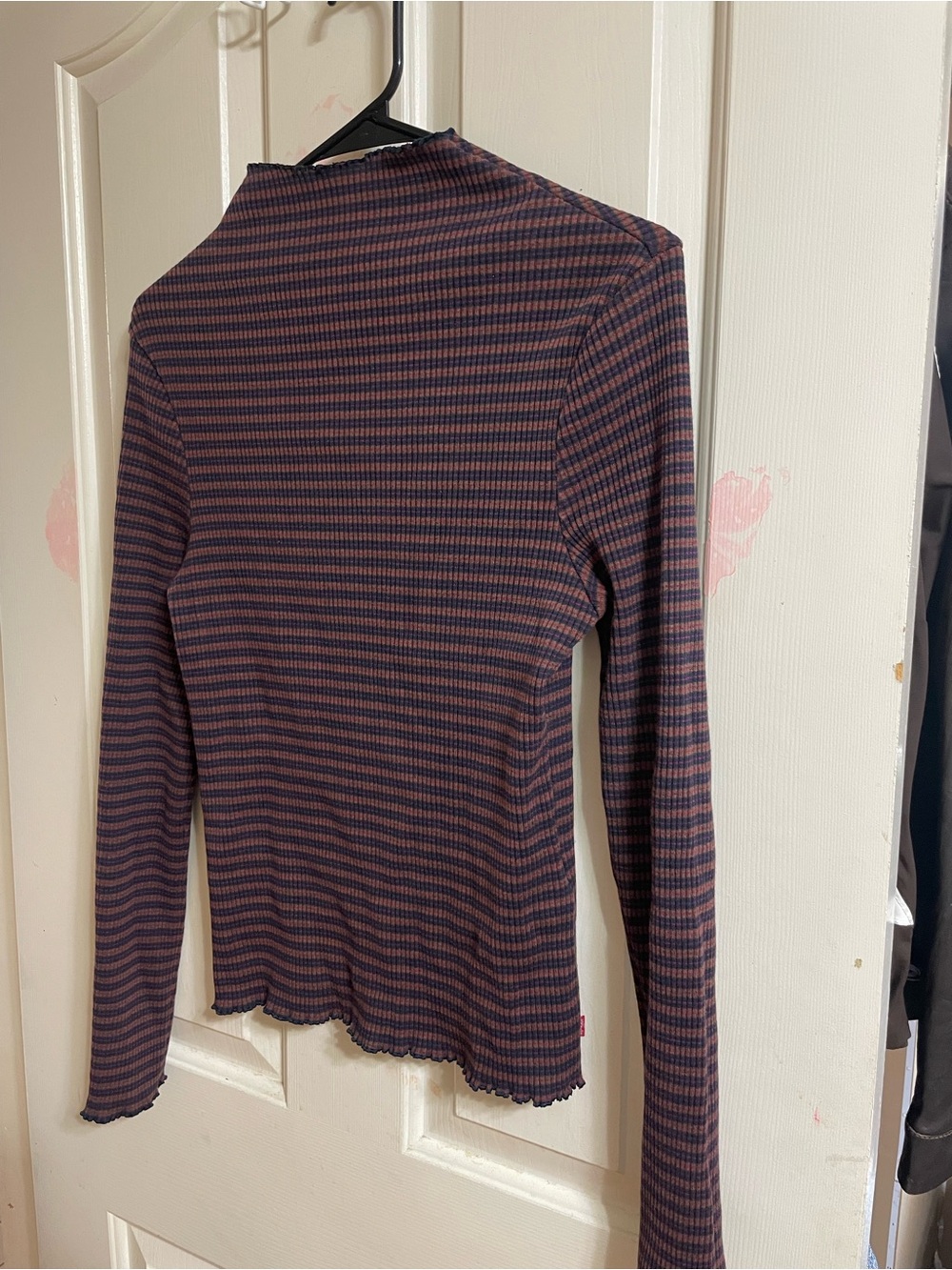 Levi's Pink and Navy Striped Ribbed Long-Sleeve Mock Neck Top